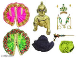 Brass Indian God Idol: Thakur ji 1NO Size Laddu Gopal with Posak Dress, Mukutset, Bal, Bansi, Napy