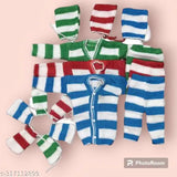 Wool newborn baby winter set: sweater, pyjama, cap, booties - printed net pattern - India origin