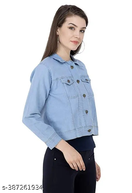 Denim women's jacket with waistcoat, solid pattern, long sleeves, S-XL sizes available