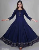 Rayon Anarkali party dress, single-colored three-quarter sleeve, Indian kurti gown on hanger