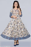 Cotton blend three-quarter sleeve winter kurti, foil printed patched gown for women, India origin