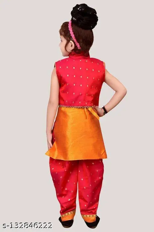 Silk blend self-designed net kurtis for girls, cute and classy, sizes 2-13 years