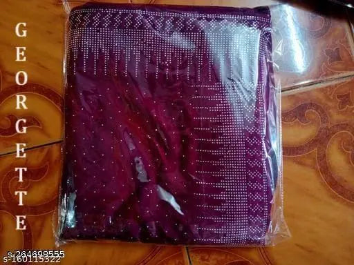 Hand-painted Swarovski crystal diamond Georgette saree with embellished solid silk blouse, Indian origin