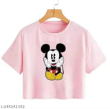 Stylish cotton blend crop t-shirt for women and girls, printed net pattern, short sleeves, ideal for year-round wear