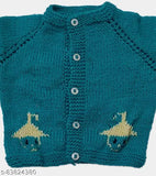 Blue woolen sweater set with cap & booties for 0-3 month baby, ideal for newborns