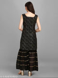 Georgette print net Indian party wear Kurta Sets for women, sleeveless with Sharara bottoms