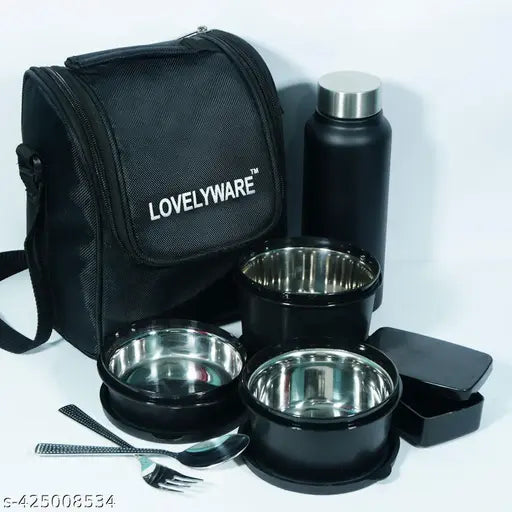 Stainless steel eco-friendly lunch box set with 3 leakproof containers, insulated bag - ideal for college, office, school use