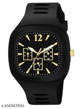 Stylish square analog watch with silicon strap, alloy case for men & boys - ADDI designer combo watch on black background