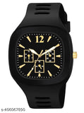 Stylish square analog watch with silicon strap, alloy case for men & boys - ADDI designer combo watch on black background