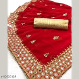 Georgette traditional saree with embroidered mirror work blouse, free size, India