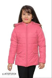 Peach nylon girls jacket & coat, solid pattern, warm and comfortable for kids aged 5-11 years, made in India