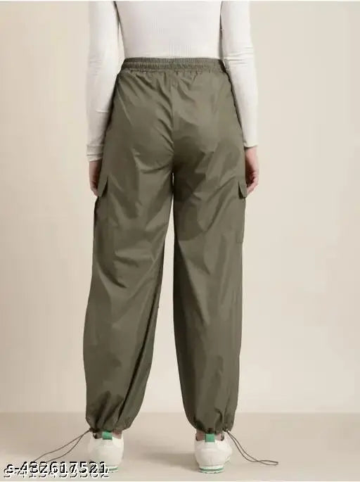 Polyester self-design trousers for women, lightweight with pockets and stretchable fit, sizes S to XL, made by NS lycra fabric, made in India