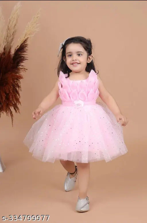 Pink embellished net frock, 12-18 months, comfortable partywear, Indian origin