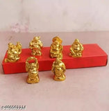 Golden Laughing Buddha set of 6, Feng Shui home decorative showpieces made of polystone (gold), Vastu figurines for wealth and success