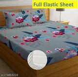 Navya Home Decor Premium Cotton Elastic Fitted Bedsheets, double bed with floral print & pillow covers, grey & red, superfine quality for 78x7210 mattress