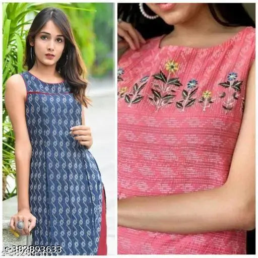 Affordable trendy cotton kurta combo for traditional and party wear, solid color design, short-sleeved women's formal and casual kurtas from Karan Textile