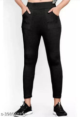 Black cotton blend women's jegging with pocket (pack of 1), slim fit and stretchable design, mid-waist, full length