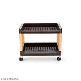 Brown plastic kitchen rack organizer, 2-section, versatile for living room, office, bedroom, study with wheels