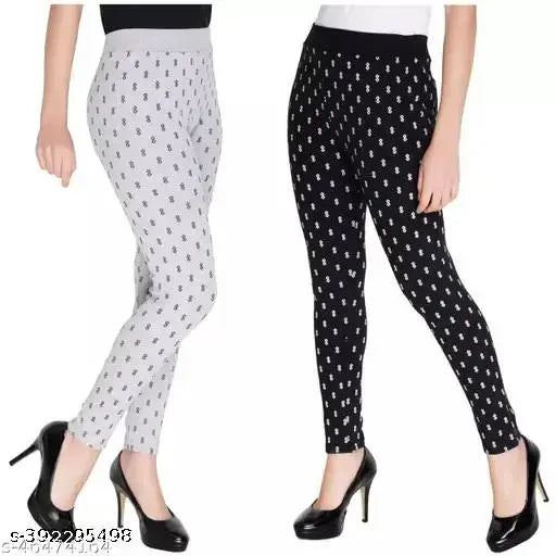 Cotton blend printed jeggings pack of 2 for women, stylish and versatile fashion choice with various sizes available including free size