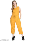 Solid poly crepe sleeveless jumb suit for regular wear, Indian-made clothing on hanger