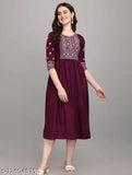 Purple Rayon embroidered kurti, traditional Indian women's fashion for functions and weddings