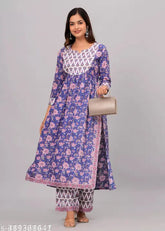 Rayon Nayra Cut Trending Kurta with Printed Net Bottomwear, women's fashion from India