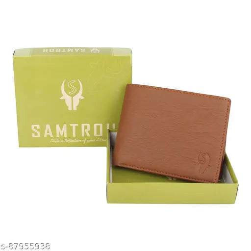 SAMTROH PU leather wallet for men, solid green, compact and spacious, 2 compartments for cards and bills