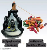 Black polyresin Shiv incense holder with gold accents and 20 cones, 10cm tall, Indian decorative showpiece