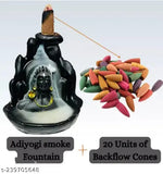 Black polyresin Shiv incense holder with gold accents and 20 cones, 10cm tall, Indian decorative showpiece