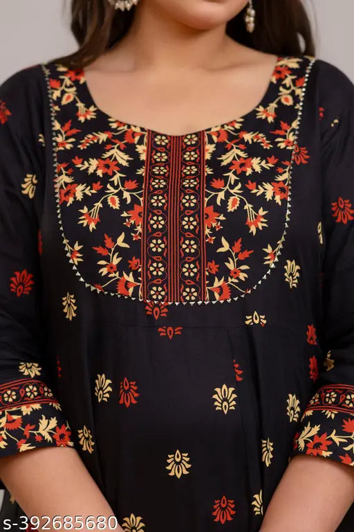 Yellow rayon plus size formal gown, ultra-plus size occasion wear with three-quarter sleeves, printed combo design from Fashion Zest, India