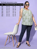 Plus Size Green & White Tropical Print Top, polyester, sleeveless, vibrant tropical print, summer style
