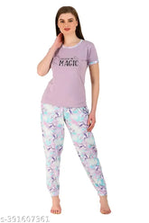 Denim Art printed cotton night suit, loose-fitting pyjamas for women, breathable hosiery fabric