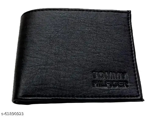 Black leather men's wallet by Odimo, featuring 2 compartments & 3 card slots. Solid black design for everyday use