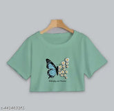 Premium quality cotton printed T-shirt for women, short sleeves with vibrant design, size S (34in bust, 18in length)