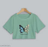 Premium quality cotton printed T-shirt for women, short sleeves with vibrant design, size S (34in bust, 18in length)