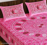 Rajasthani 100% Jaipuri Cotton King Size Double bedsheet with botanical print, set includes 2 pillow covers, ideal for mild winter seasons