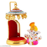 Marble & gold-plated Ganesh statue on showpiece stand - Premium decor for car dashboard, office, study, small temple, or room mandir