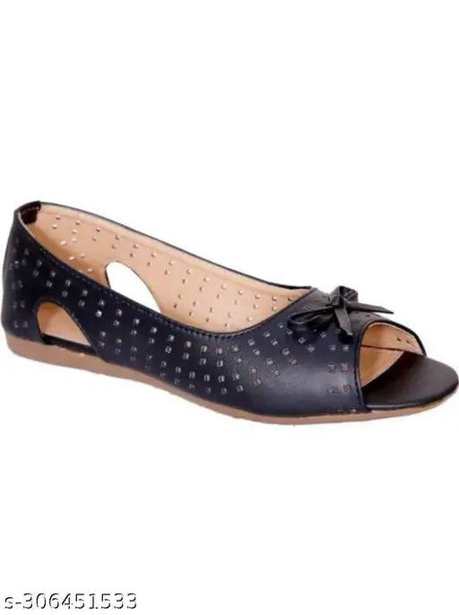 Stylish black synthetic leather bellies for women - slip-on ballet flats, MAHI & LOOKS (India)