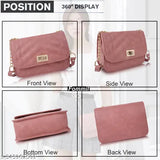 Gorgeous faux leather/leatherette gold chain strap slingbag for women, solid net design in free size (10in L x 2in W x 6in H) - stylish accessory by FOMMIL from India