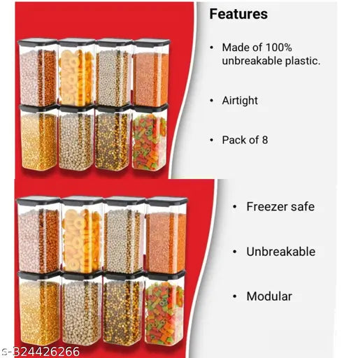 Unbreakable airtight plastic dry fruit jars set of 8, net quantity N: 8, ideal for kitchen storage