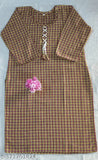 Yellow check woolen kurti, women's winter wear with three-quarter sleeves