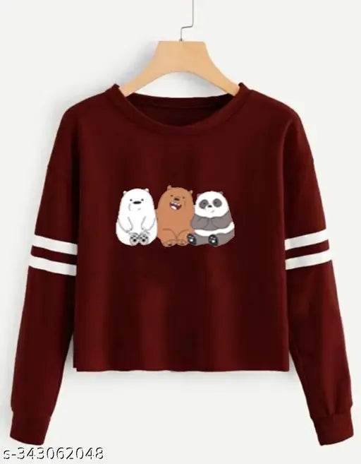 Premium cotton-blend crop top, long sleeves, printed pattern for women, Made in India