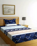 White & navy geometric print DWORTH Premium Glace Cotton flat single bedsheet, wrinkle-free and breathable (60 x 90 inch), with a matching pillow cover (18 x 28 inches)