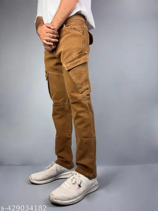 Denim Inner-Pocket FomDark baggy cargo jeans for men - heavy-duty, six-pocket design, ideal for everyday wear or rugged activities. (Size: 28, 30; Country of Origin: India)