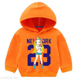 Orange cotton blend girls' winter hoodie set with printed pattern, perfect for cold conditions, comfortable fit for kids aged 2-10. Made in India