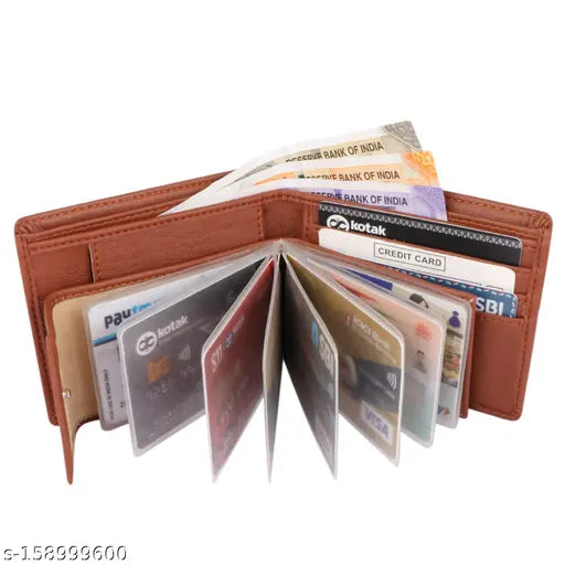 Faux leather men's wallet, Min-10 card slots, solid pattern, 3 compartments. Premium quality Indian-made wallet for essentials storage