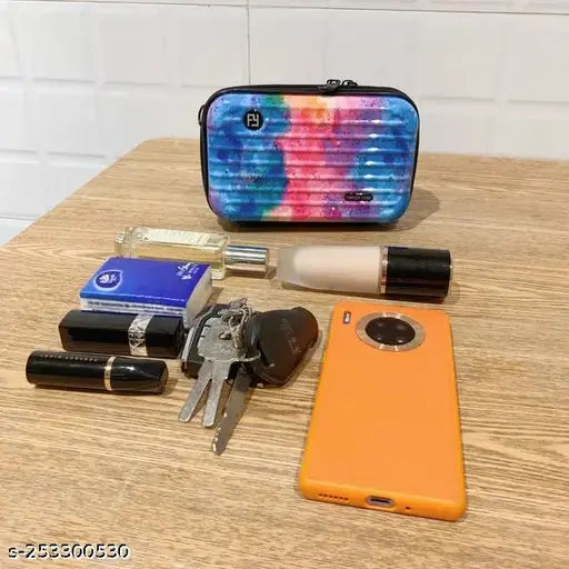 PU mini suitcase bag, solid net pattern, 2 compartments, Fashion Girl brand, free size (7x2x4 in), ergonomic sling design, India-made