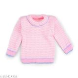 Pink striped woolen unisex newborn sweater set with cap and booties - Indian knit, premium quality for winter comfort