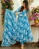 Georgette printed wedding gown, three-quarter sleeves, Indian ethnic attire for women's party wear and special events