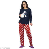 Maroon unicorn-printed women's cotton nightsuit with long sleeves, featuring both side packets from Ninos Dreams, origin India